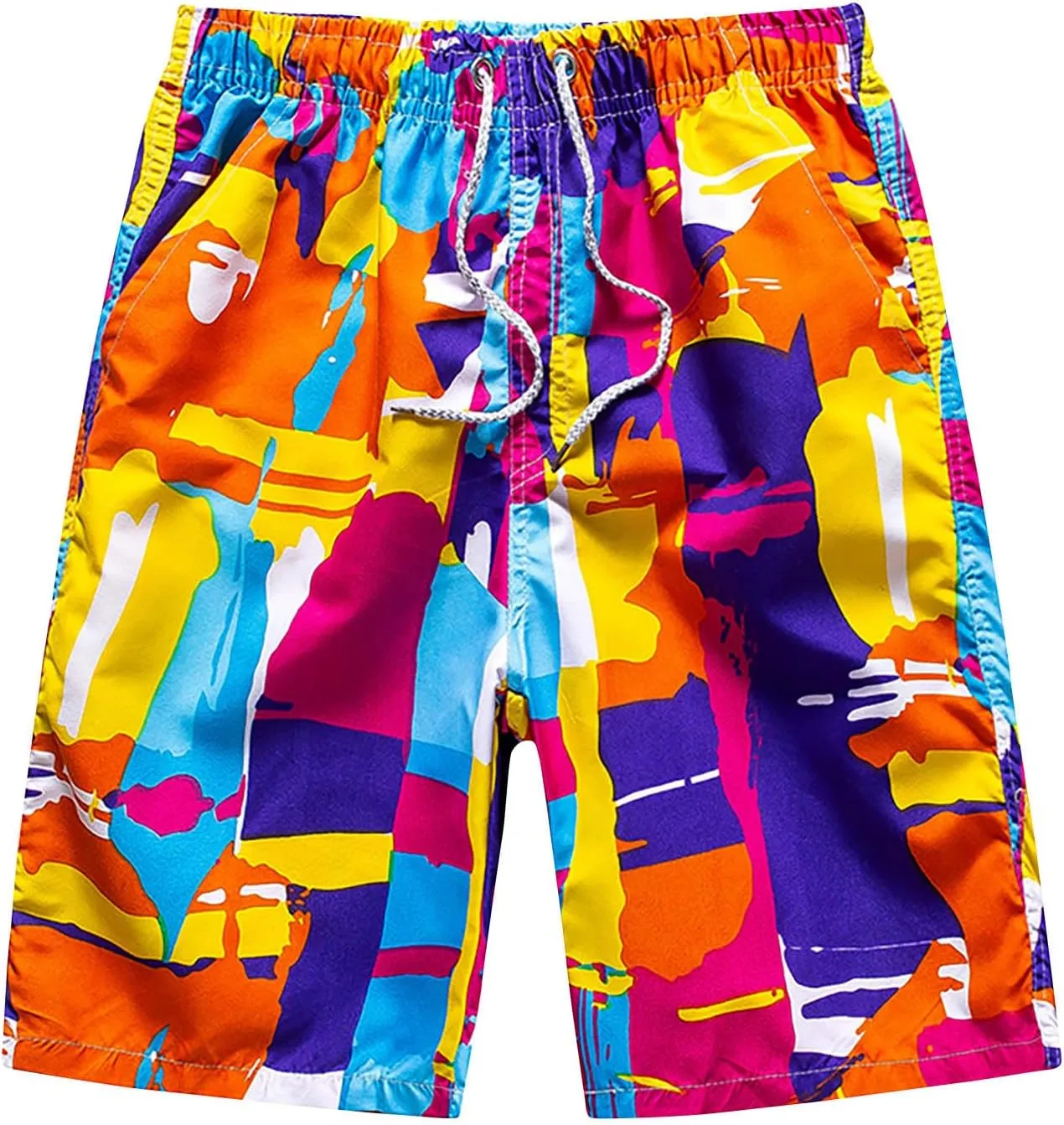 Lastesso Men's Shorts Trendy Summer Beach Shorts Casual Low Waisted Drawstring Printing Activewear Athletic Short Pants