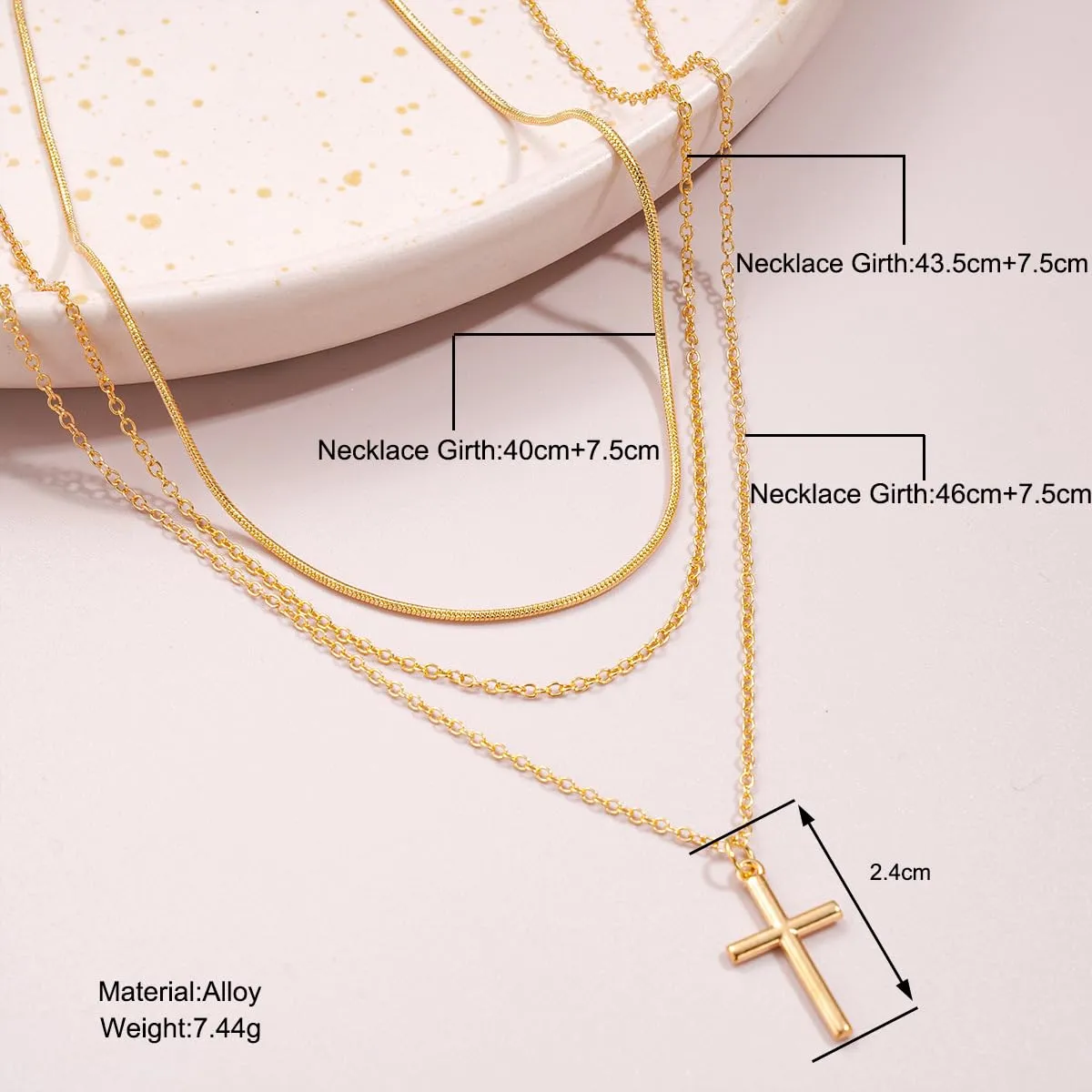 Layered Cross Necklace for Women Dainty Gold Pearl Cross Choker Necklaces Jewelry for Women(I)