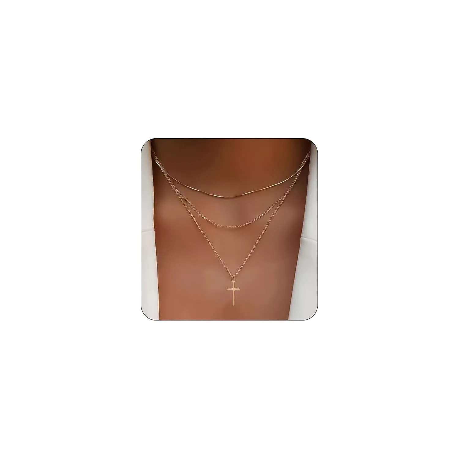 Layered Cross Necklace for Women Dainty Gold Pearl Cross Choker Necklaces Jewelry for Women(I)