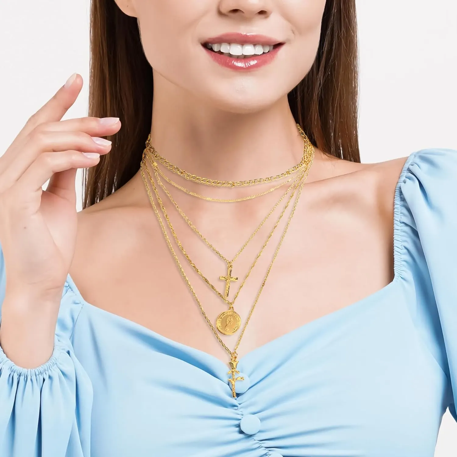 Layered Gold Necklaces for Women - Stackable Dainty Choker Necklaces, Trendy Fashion Gold Plated Pendant Necklaces for Mom Women Birthday Gift