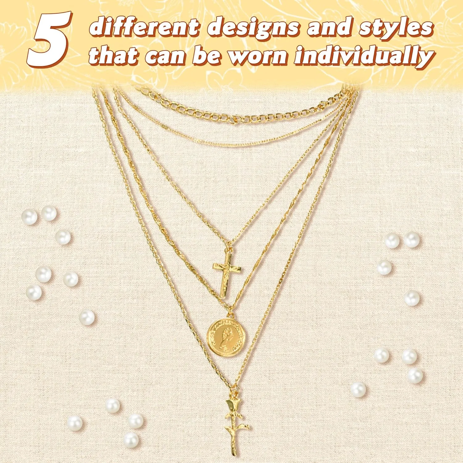 Layered Gold Necklaces for Women - Stackable Dainty Choker Necklaces, Trendy Fashion Gold Plated Pendant Necklaces for Mom Women Birthday Gift