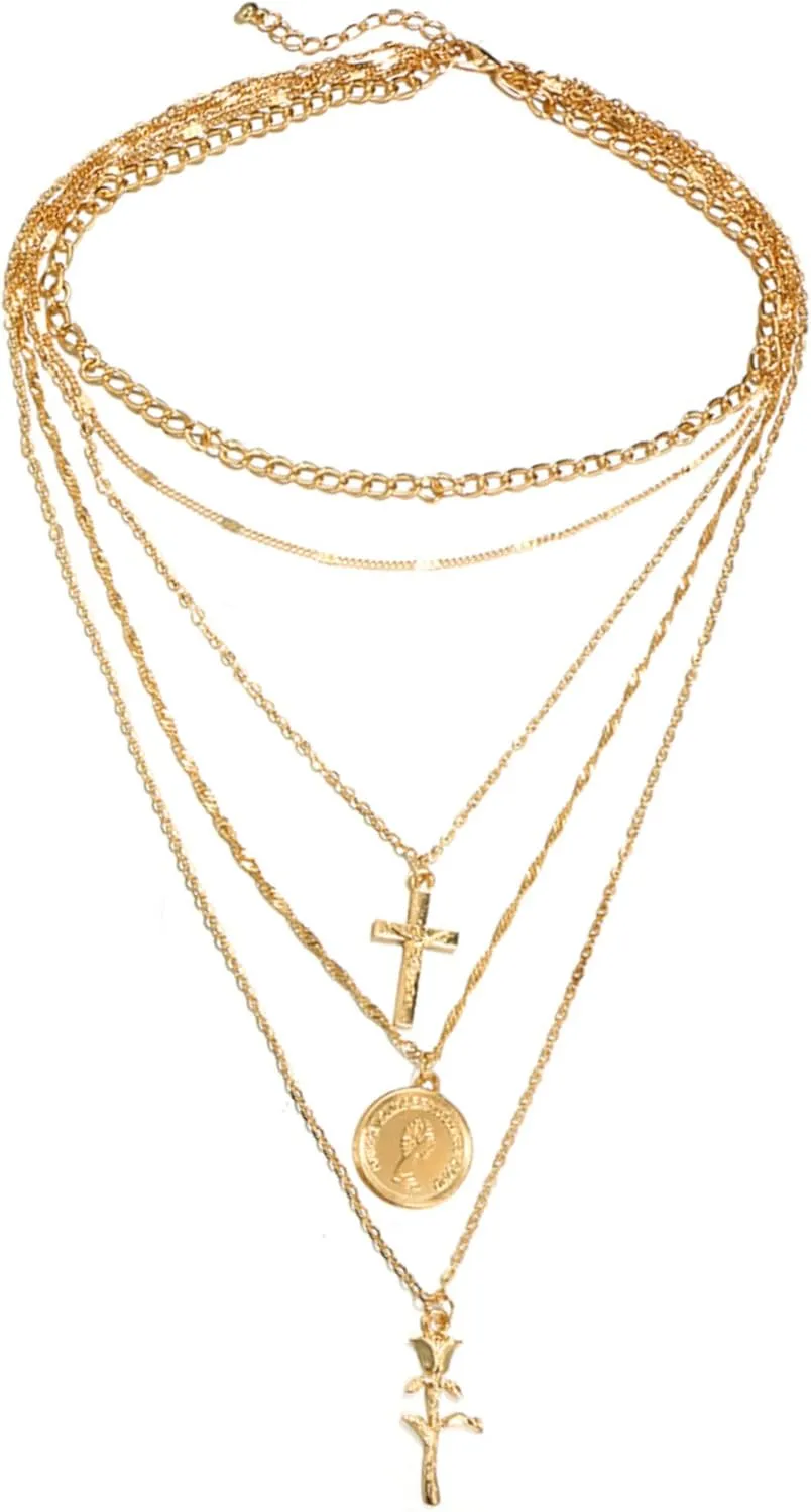 Layered Gold Necklaces for Women - Stackable Dainty Choker Necklaces, Trendy Fashion Gold Plated Pendant Necklaces for Mom Women Birthday Gift