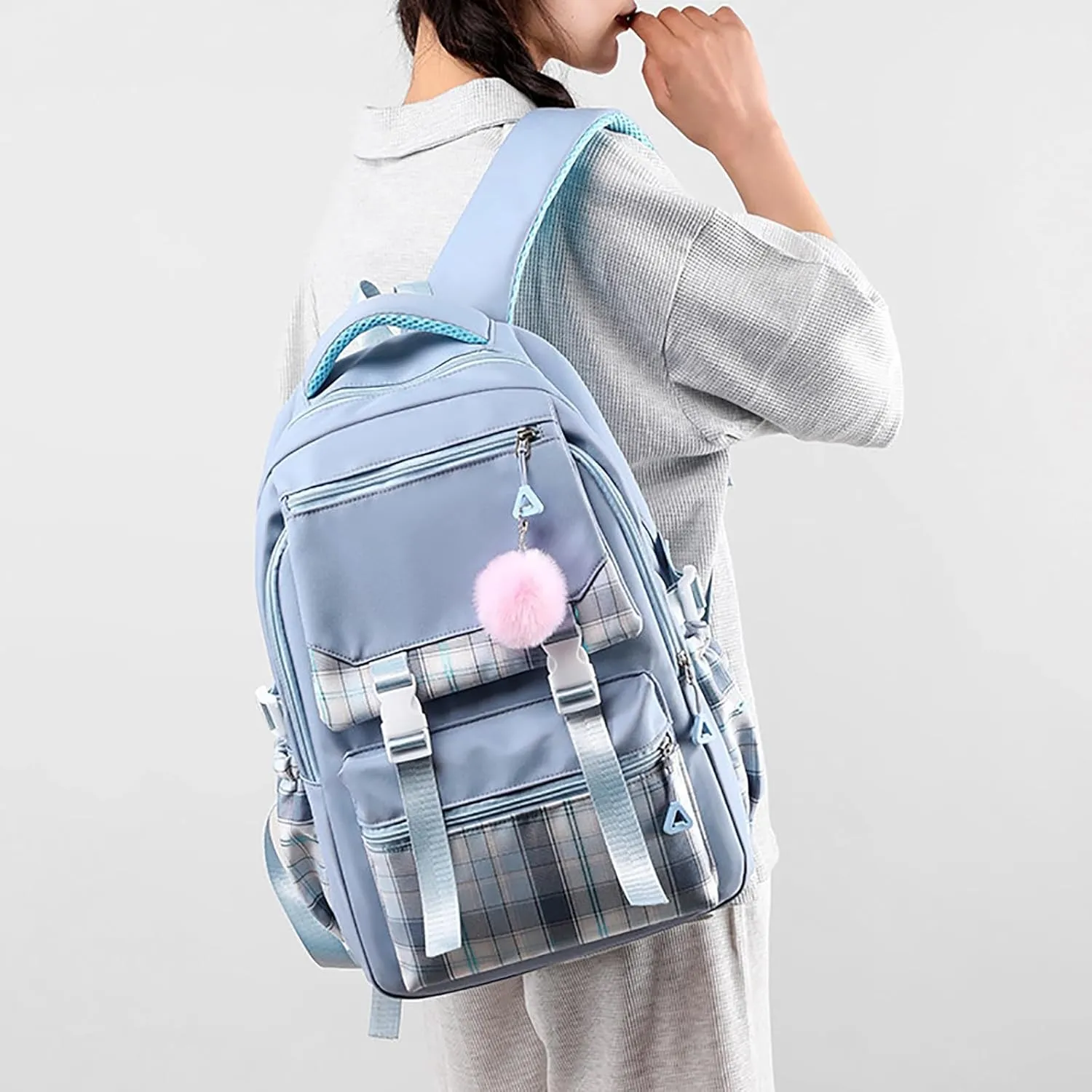 Leather Backpack Purse for Women Retro Large Capacity Solid Soft Fashion Backpacks Zipper Animal Print Rucksack(Blue)