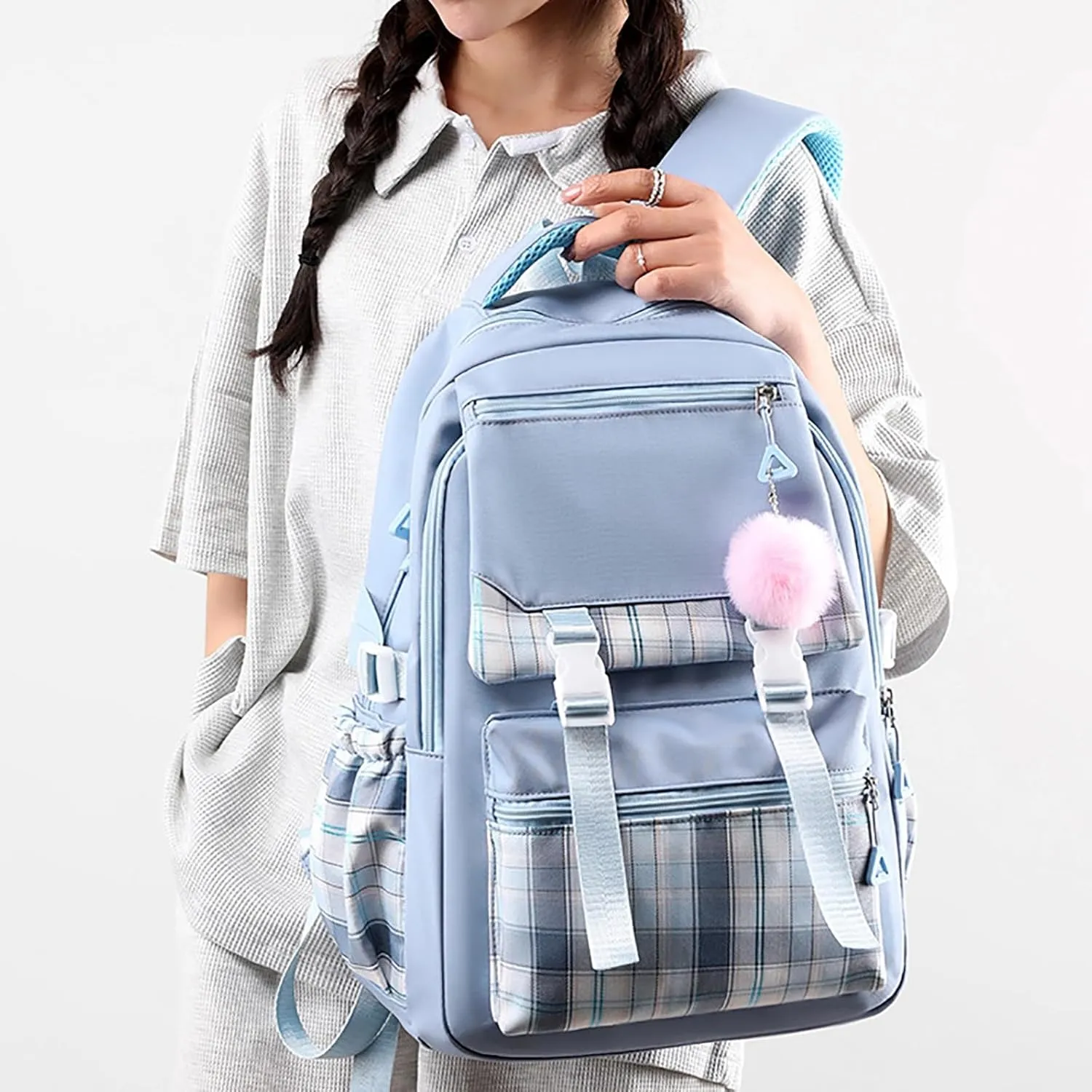 Leather Backpack Purse for Women Retro Large Capacity Solid Soft Fashion Backpacks Zipper Animal Print Rucksack(Blue)