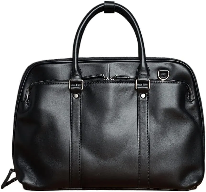 Leather Man Handbag Briefcase with Tie Rod Sleeve Men Shoulder Bags Business 14 Inch Laptop Bag
