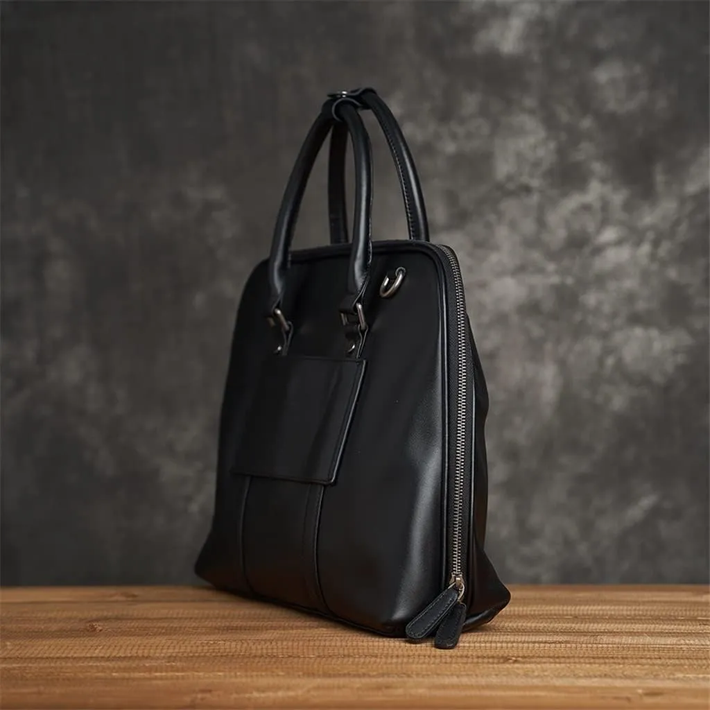 Leather Man Handbag Briefcase with Tie Rod Sleeve Men Shoulder Bags Business 14 Inch Laptop Bag