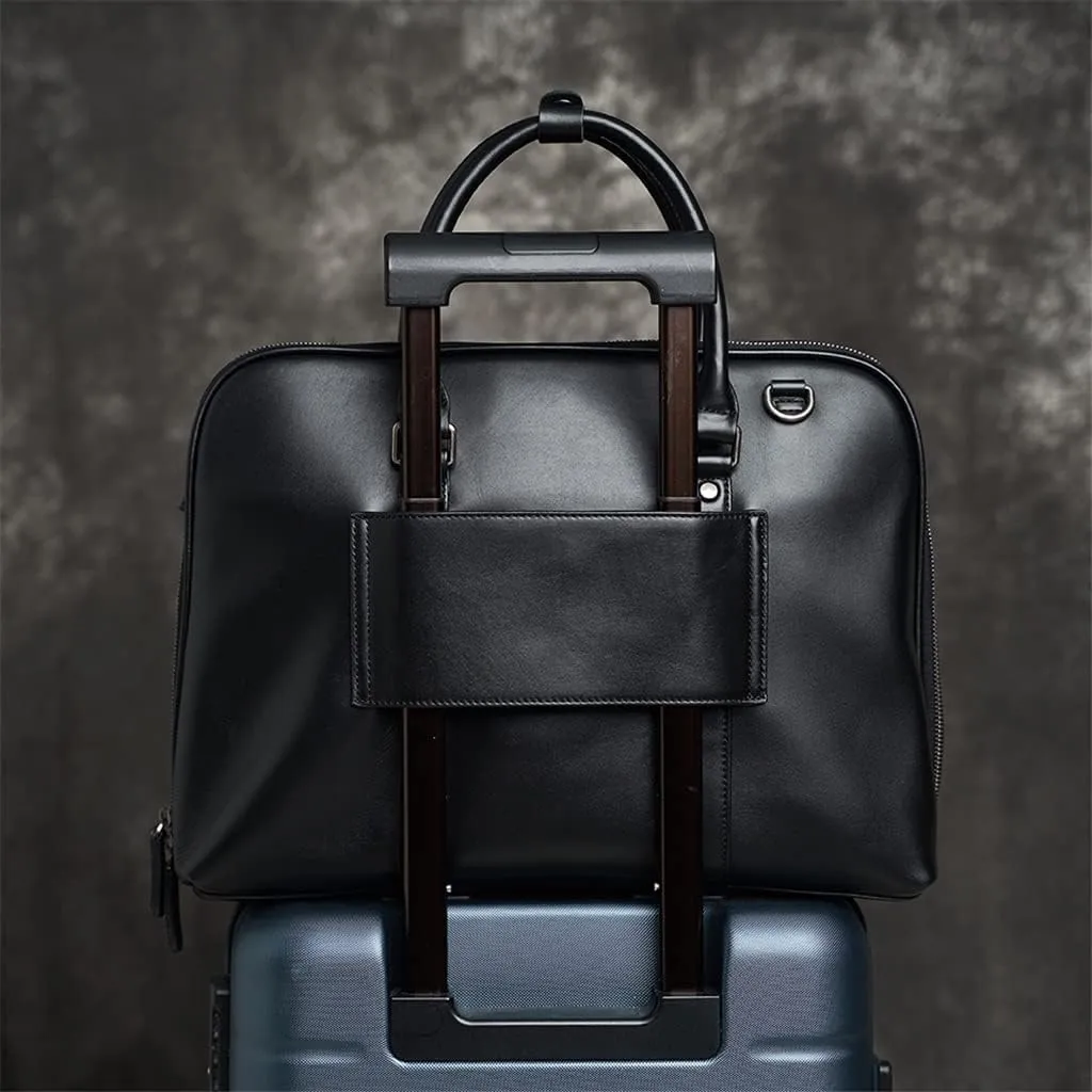 Leather Man Handbag Briefcase with Tie Rod Sleeve Men Shoulder Bags Business 14 Inch Laptop Bag
