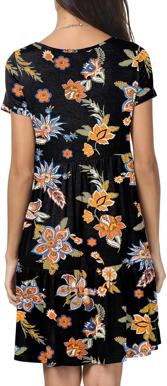 levaca Womens Summer Casual Dresses Beach Coverup Loose Short Sleeve T Shirt Dress 2025 Midi Outfit Sundress