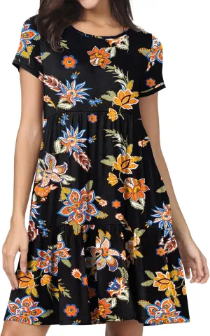 levaca Womens Summer Casual Dresses Beach Coverup Loose Short Sleeve T Shirt Dress 2025 Midi Outfit Sundress