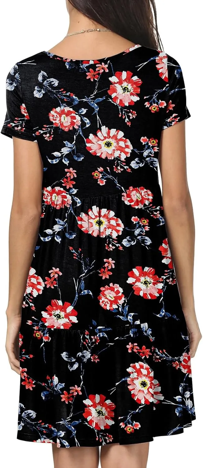 levaca Womens Summer Casual Dresses Beach Coverup Loose Short Sleeve T Shirt Dress 2025 Midi Outfit Sundress