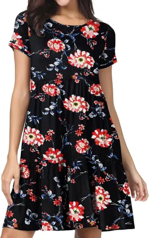 levaca Womens Summer Casual Dresses Beach Coverup Loose Short Sleeve T Shirt Dress 2025 Midi Outfit Sundress