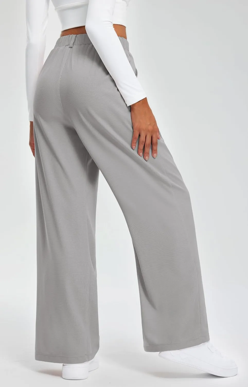Libin Women's Wide Leg Pants 27"/29" High Waisted Waffle Knit Casual Slacks Work Pants Business Palazzo Trousers with Pockets