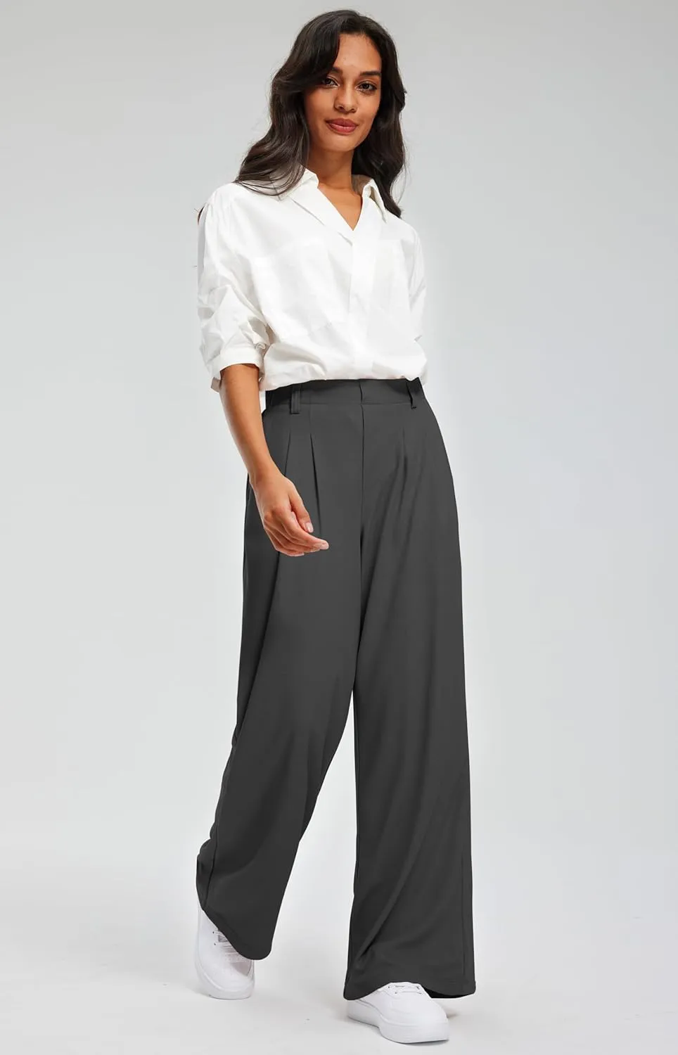 Libin Women's Wide Leg Pants 27"/29" High Waisted Waffle Knit Casual Slacks Work Pants Business Palazzo Trousers with Pockets
