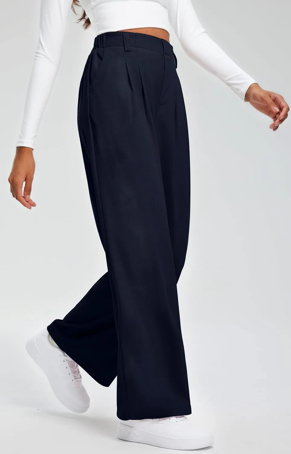 Libin Women's Wide Leg Pants 27"/29" High Waisted Waffle Knit Casual Slacks Work Pants Business Palazzo Trousers with Pockets