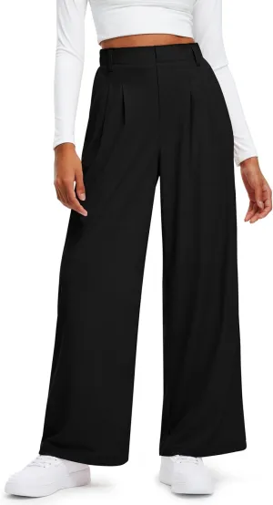Libin Women's Wide Leg Pants 27"/29" High Waisted Waffle Knit Casual Slacks Work Pants Business Palazzo Trousers with Pockets