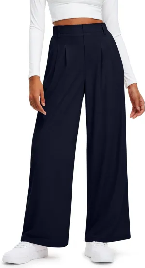 Libin Women's Wide Leg Pants 27"/29" High Waisted Waffle Knit Casual Slacks Work Pants Business Palazzo Trousers with Pockets