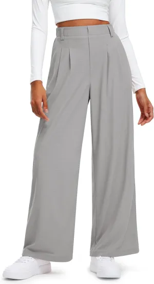 Libin Women's Wide Leg Pants 27"/29" High Waisted Waffle Knit Casual Slacks Work Pants Business Palazzo Trousers with Pockets