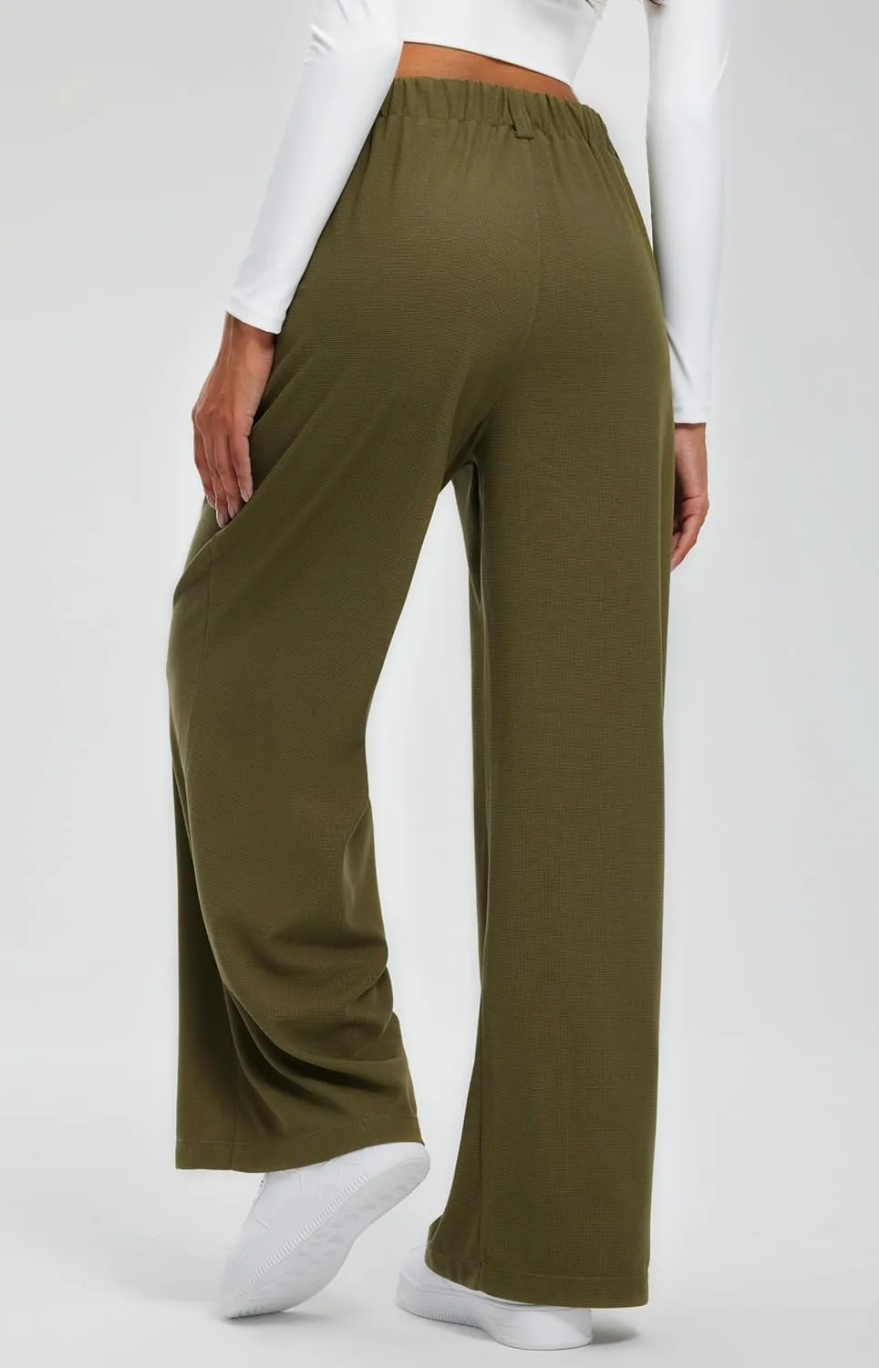 Libin Women's Wide Leg Pants 27"/29" High Waisted Waffle Knit Casual Slacks Work Pants Business Palazzo Trousers with Pockets