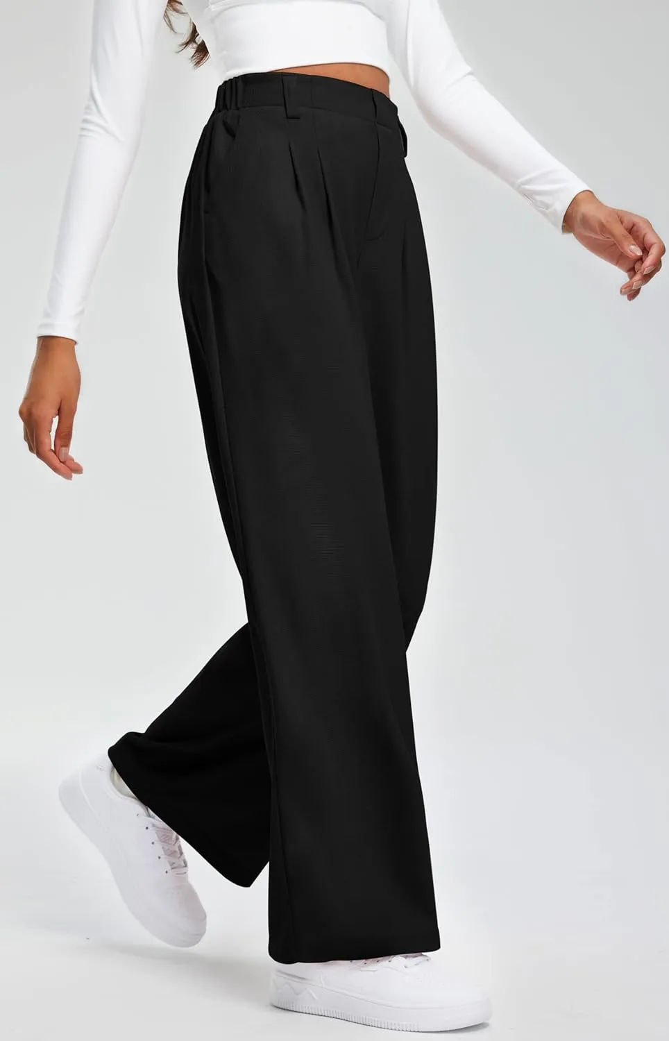 Libin Women's Wide Leg Pants 27"/29" High Waisted Waffle Knit Casual Slacks Work Pants Business Palazzo Trousers with Pockets