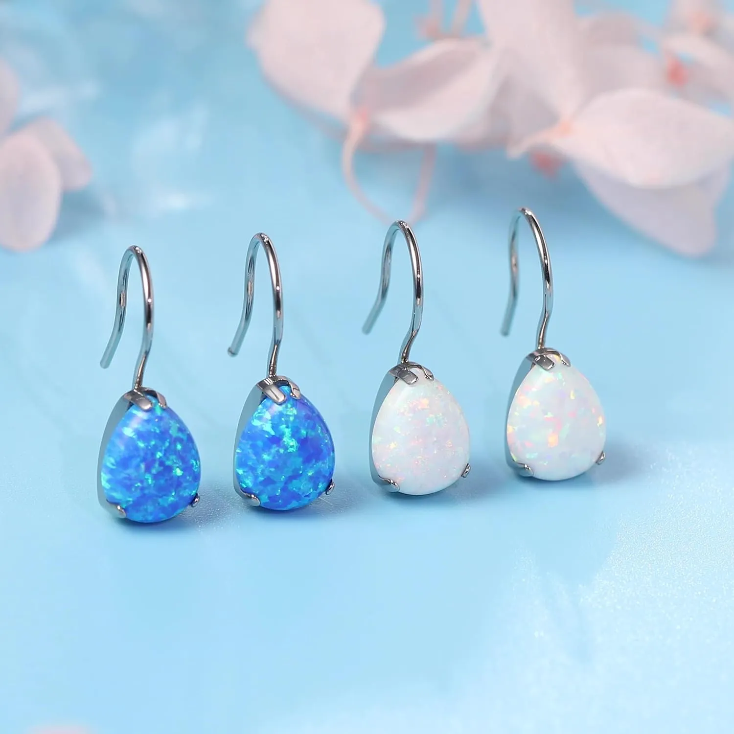 Limerencia Hypoallergenic Pure Titanium Cubic Zirconia Dangle Hoop Earrings, Water drops CZ/Opal Lightweight Drop Earrings for Sensitive Ears Women