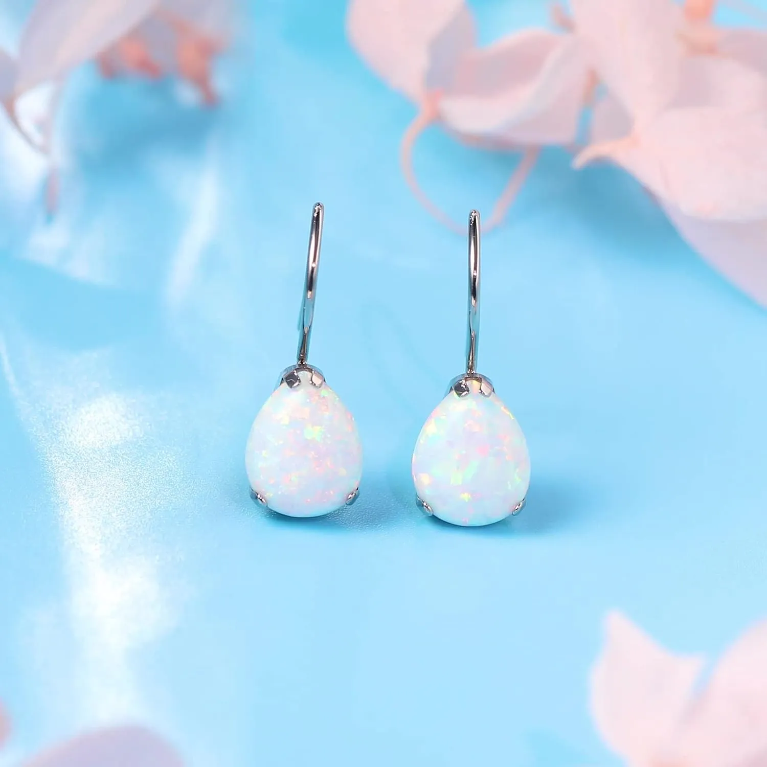 Limerencia Hypoallergenic Pure Titanium Cubic Zirconia Dangle Hoop Earrings, Water drops CZ/Opal Lightweight Drop Earrings for Sensitive Ears Women
