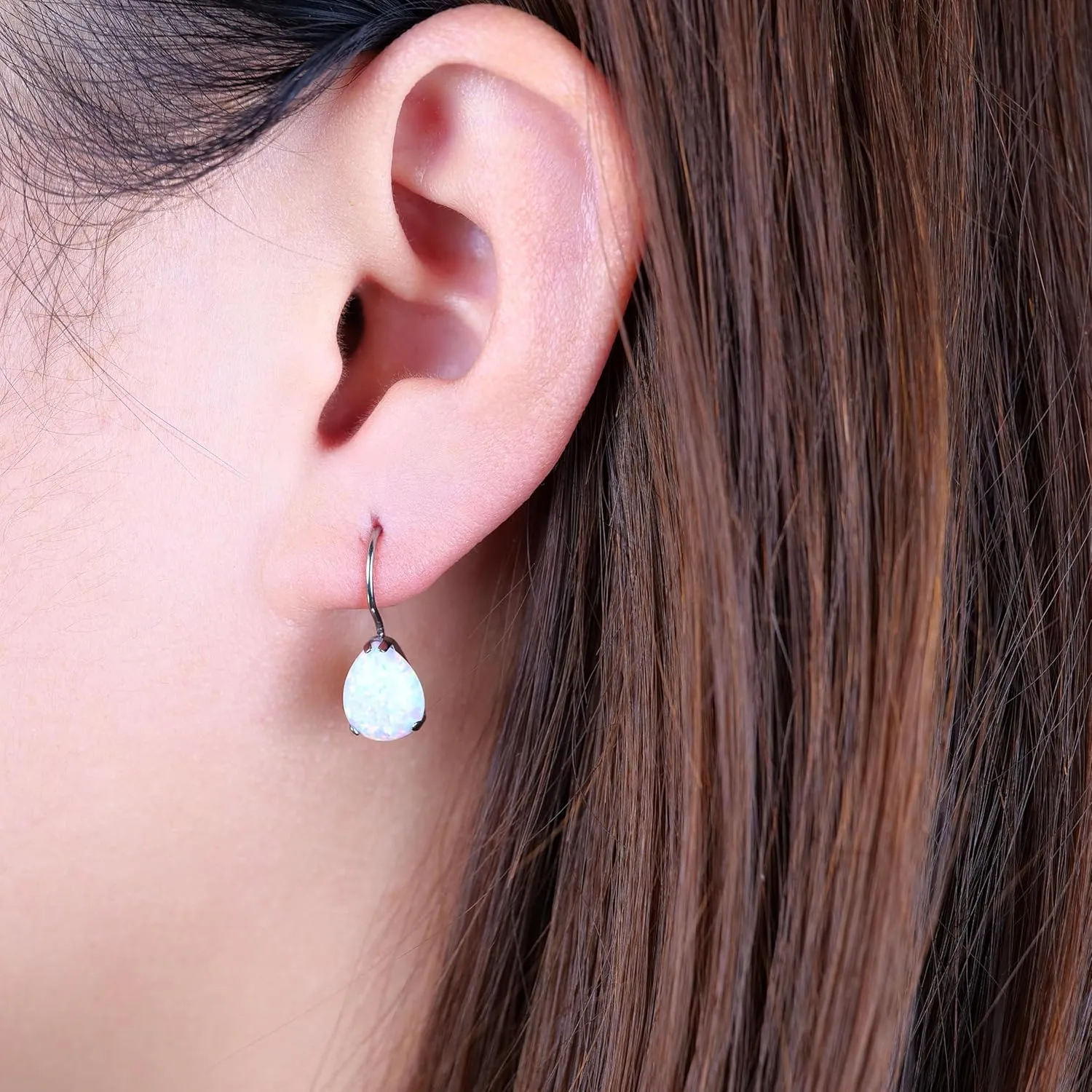 Limerencia Hypoallergenic Pure Titanium Cubic Zirconia Dangle Hoop Earrings, Water drops CZ/Opal Lightweight Drop Earrings for Sensitive Ears Women