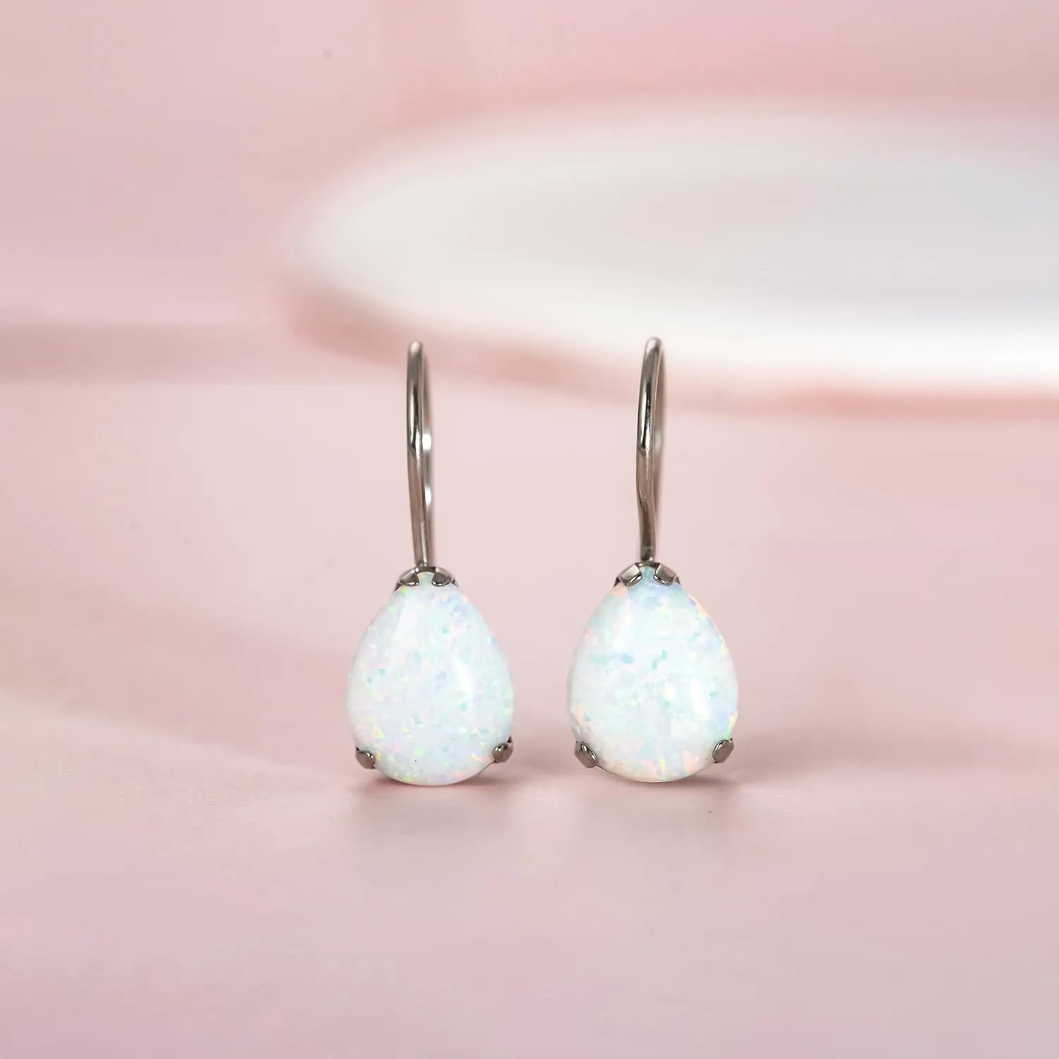 Limerencia Hypoallergenic Pure Titanium Cubic Zirconia Dangle Hoop Earrings, Water drops CZ/Opal Lightweight Drop Earrings for Sensitive Ears Women