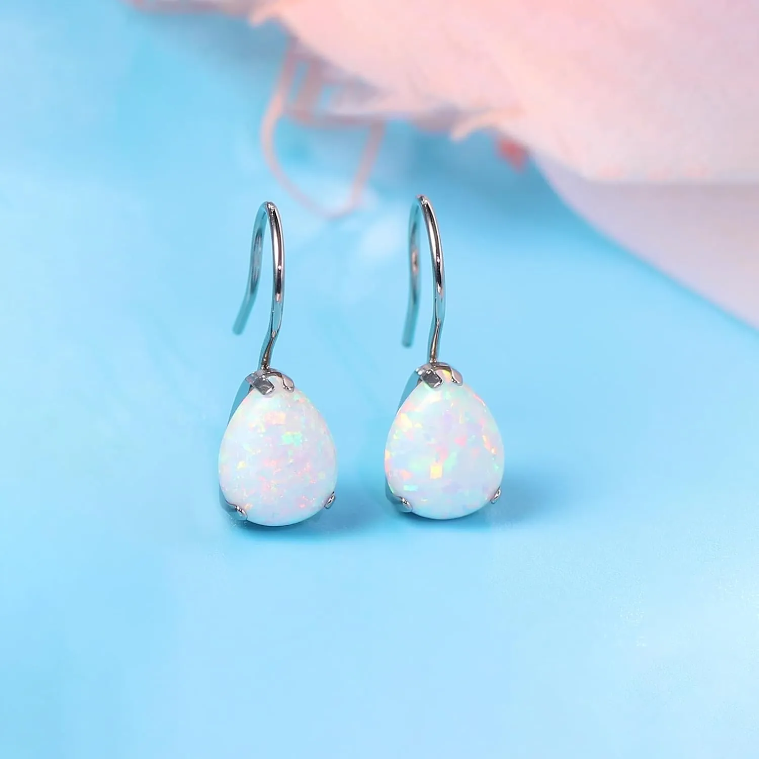 Limerencia Hypoallergenic Pure Titanium Cubic Zirconia Dangle Hoop Earrings, Water drops CZ/Opal Lightweight Drop Earrings for Sensitive Ears Women