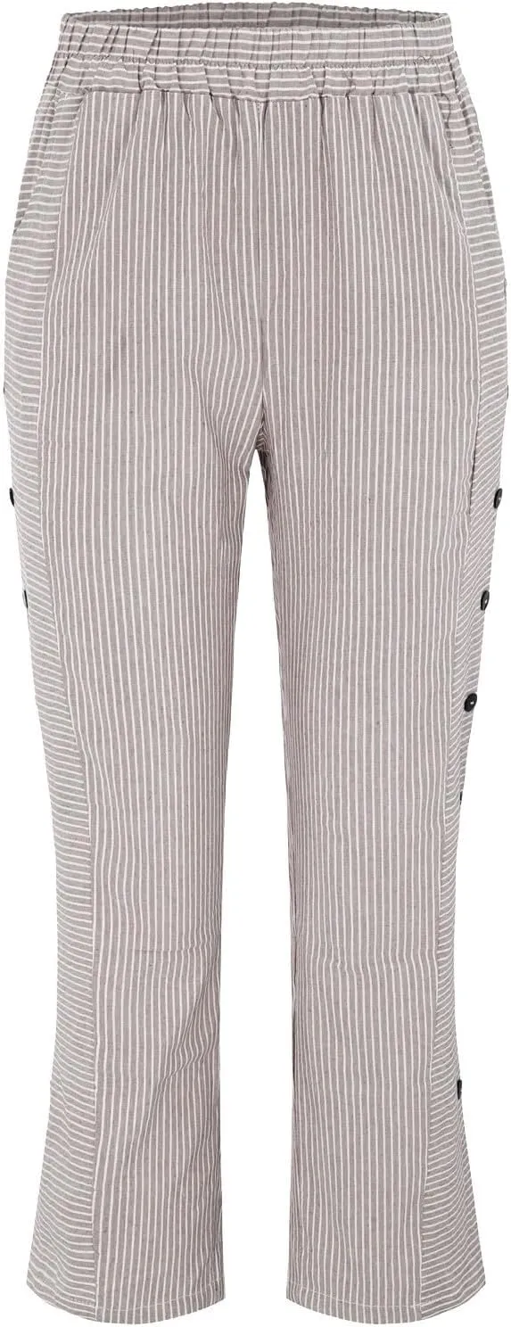 Linen Pants for Women 2025 Plus Size Trendy Striped Summer Gauze Pants Casual Elastic Waist Comfy Trousers