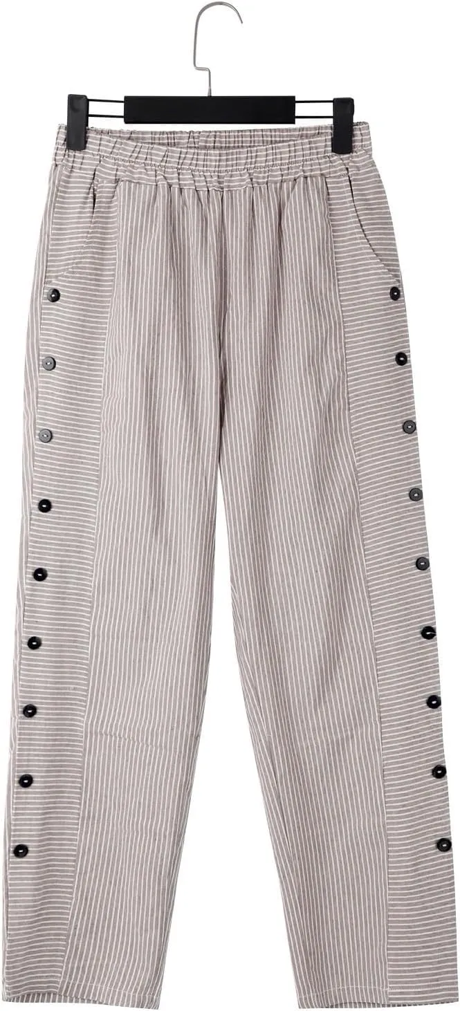 Linen Pants for Women 2025 Plus Size Trendy Striped Summer Gauze Pants Casual Elastic Waist Comfy Trousers