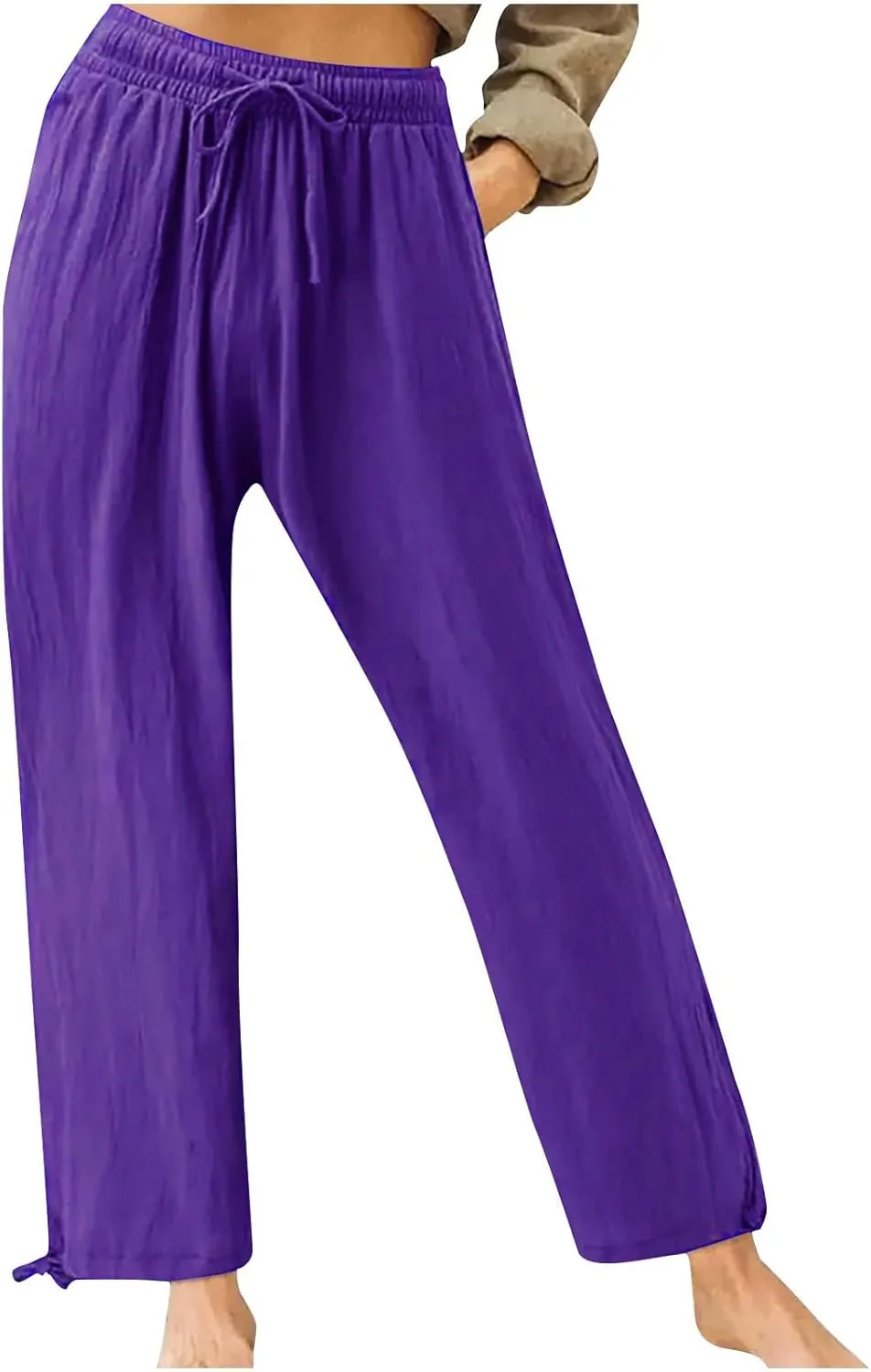 Linen Pants Women Summer Wide Leg Pants Drawstring Elastic Waist Lightweight Lounge Pants Casual Beach Trousers M-5XL