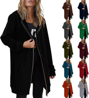 Long Hoodies for Women Zip Up Cotton Plus Size Oversized Hoodie Teen Girls Fleece Fall Sweat Jacket