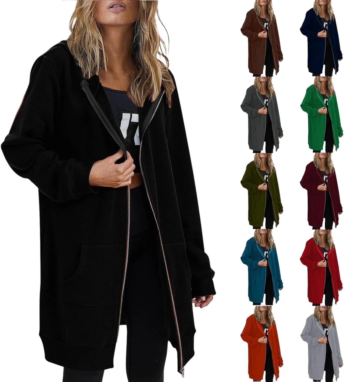 Long Hoodies for Women Zip Up Cotton Plus Size Oversized Hoodie Teen Girls Fleece Fall Sweat Jacket