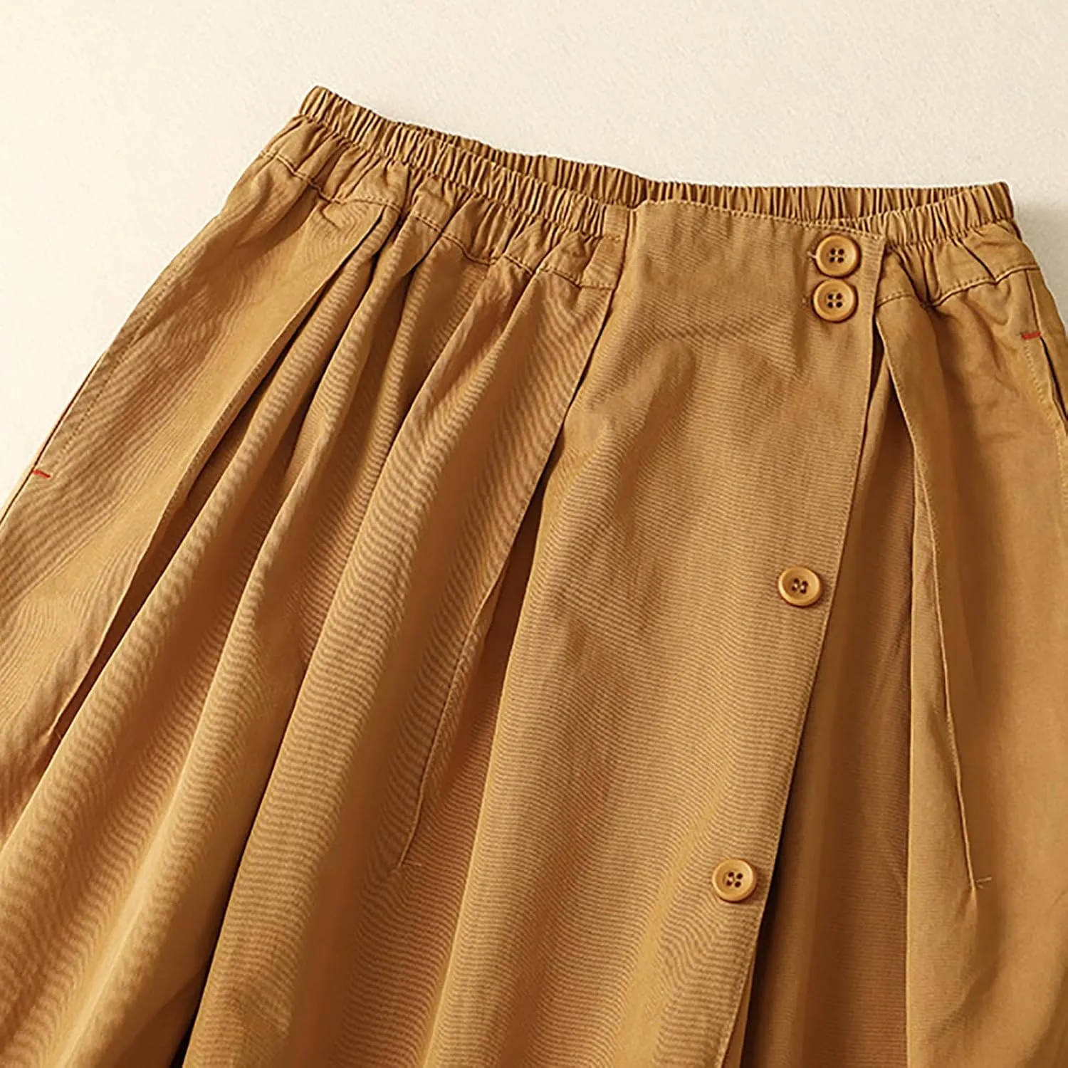 Long Skirts for Women High Elastic Waist Cotton Linen Skirt Casual Comfy Pleated Skirts Fall Fashion Swing Skirt