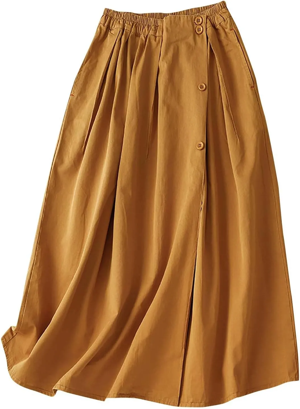 Long Skirts for Women High Elastic Waist Cotton Linen Skirt Casual Comfy Pleated Skirts Fall Fashion Swing Skirt