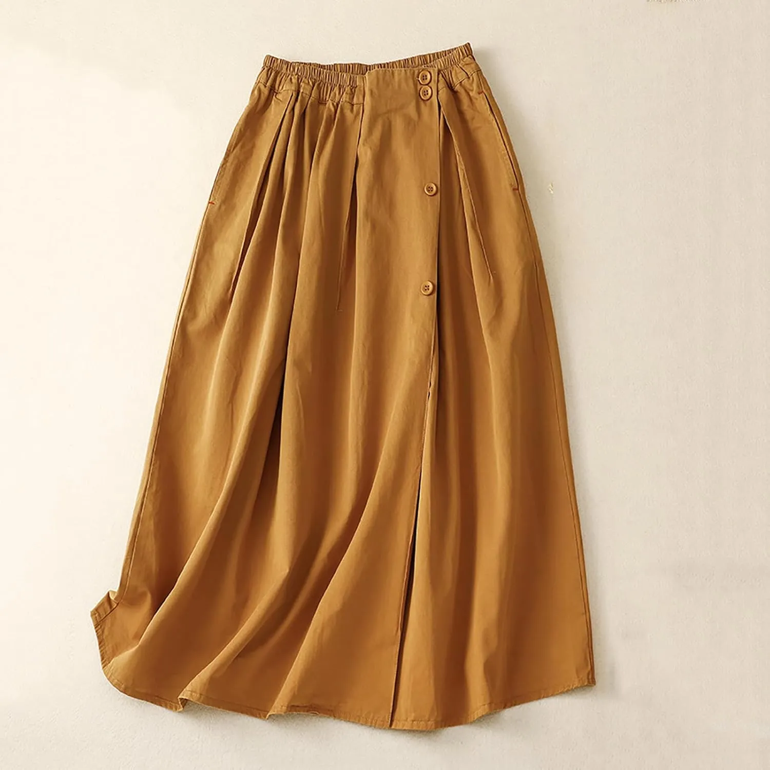 Long Skirts for Women High Elastic Waist Cotton Linen Skirt Casual Comfy Pleated Skirts Fall Fashion Swing Skirt