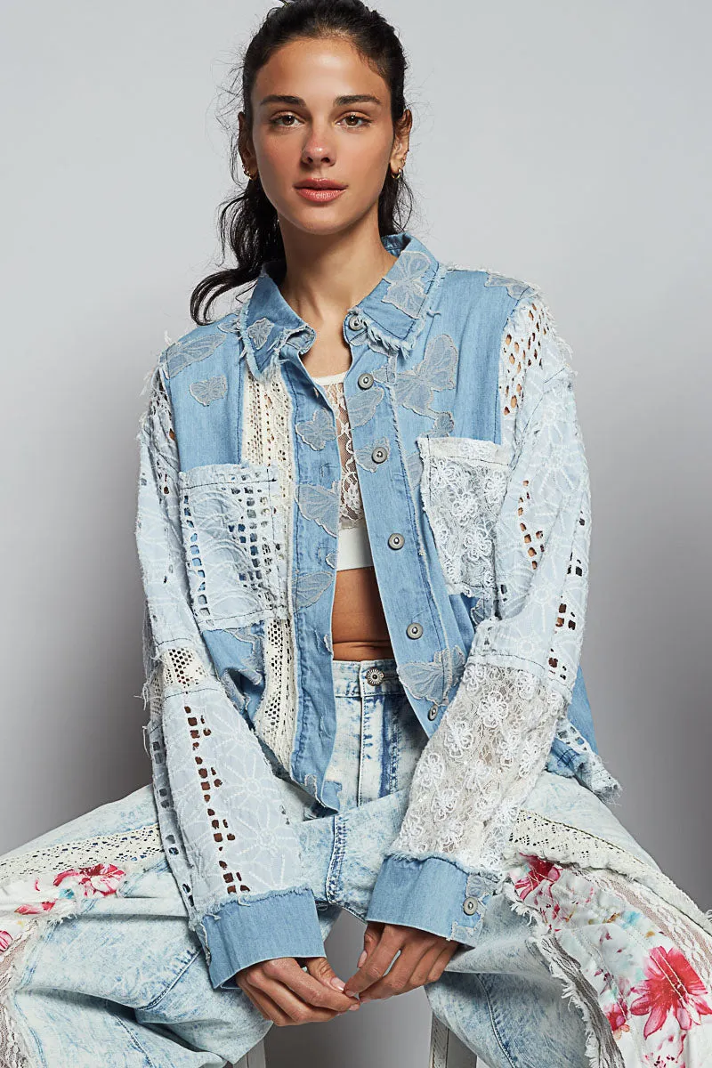 Long Sleeve Denim Multi Top