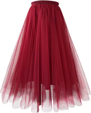 Long Tutu Skirts for Women Girls High Waist Mesh Tulle Skirt Puffy Gauze Layered Knee Length Tutus for Dancing