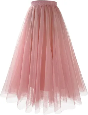 Long Tutu Skirts for Women Girls High Waist Mesh Tulle Skirt Puffy Gauze Layered Knee Length Tutus for Dancing