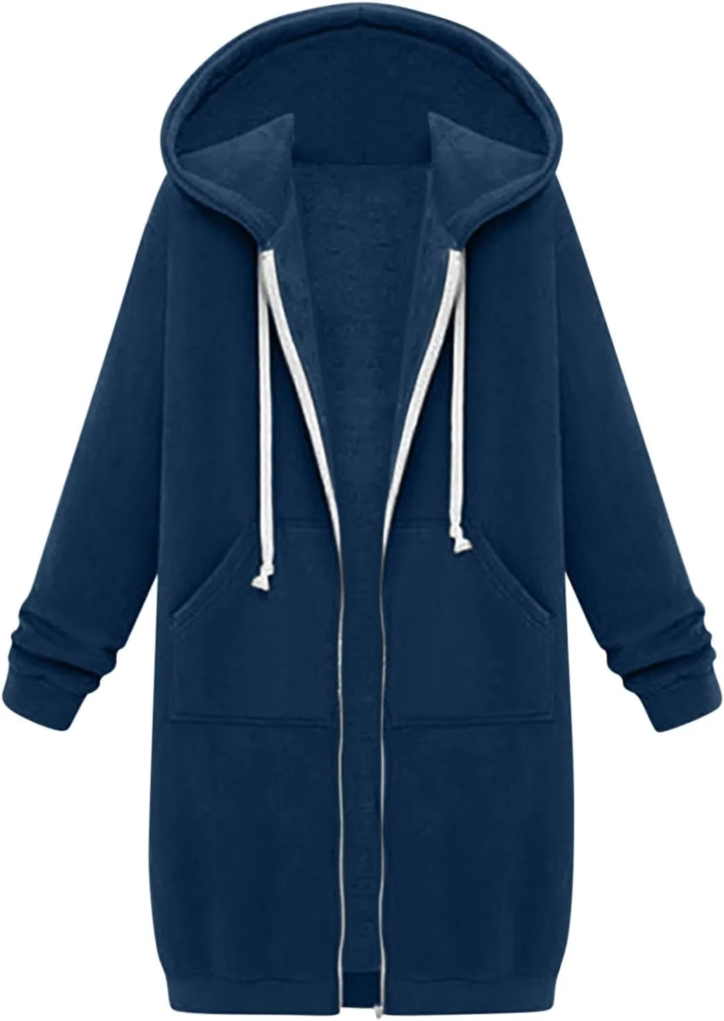 Longline Zip Up Hoodies for Women Casual Fleece Long Sweatshirt Jacket Warm Hooded Coats Winter Fall Outerwear