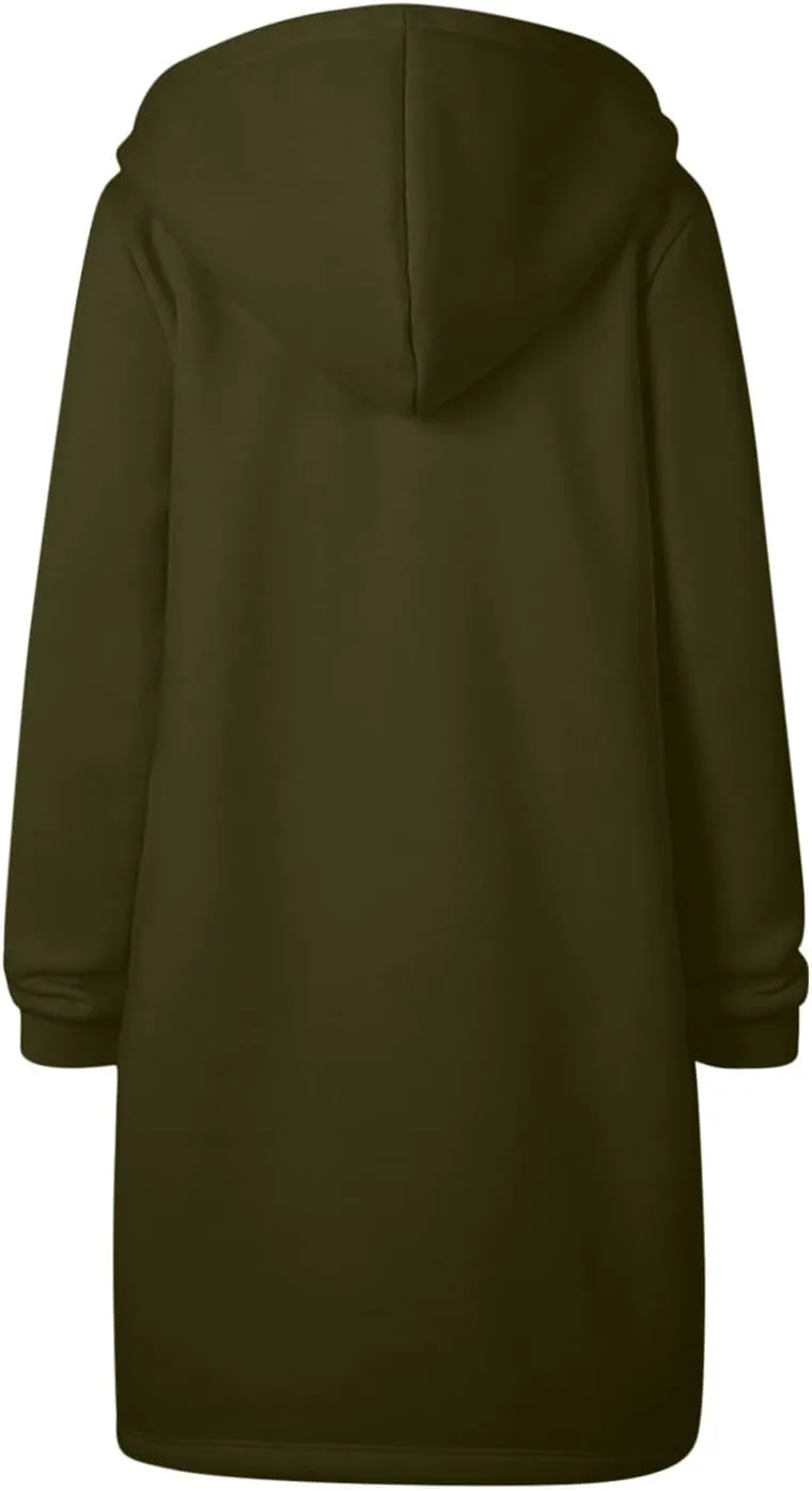 Longline Zip Up Hoodies for Women Casual Fleece Long Sweatshirt Jacket Warm Hooded Coats Winter Fall Outerwear