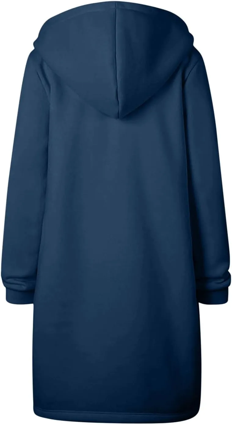 Longline Zip Up Hoodies for Women Casual Fleece Long Sweatshirt Jacket Warm Hooded Coats Winter Fall Outerwear