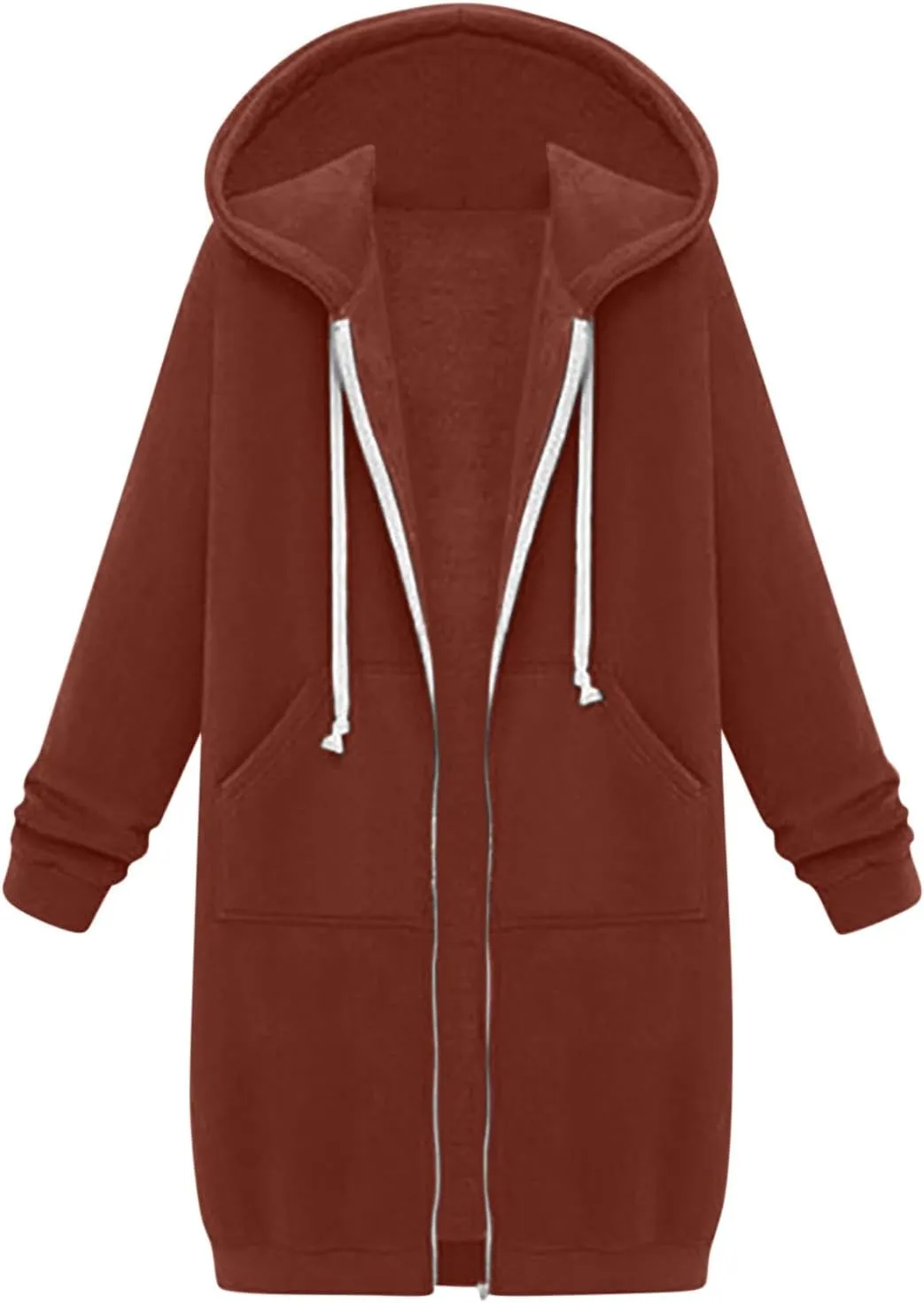 Longline Zip Up Hoodies for Women Casual Fleece Long Sweatshirt Jacket Warm Hooded Coats Winter Fall Outerwear