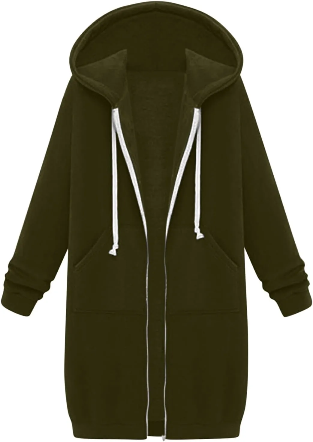 Longline Zip Up Hoodies for Women Casual Fleece Long Sweatshirt Jacket Warm Hooded Coats Winter Fall Outerwear