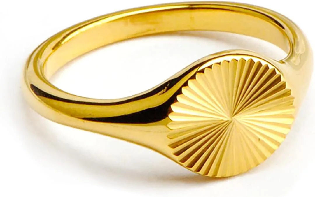Loqimu Minimalist Round Dome Rings with Wave Line Pattern Gold Stainless Steel Stackable Rings for Women Teen Girls Midi Statement Rings Index Finger Band Rings Size 6 7 8
