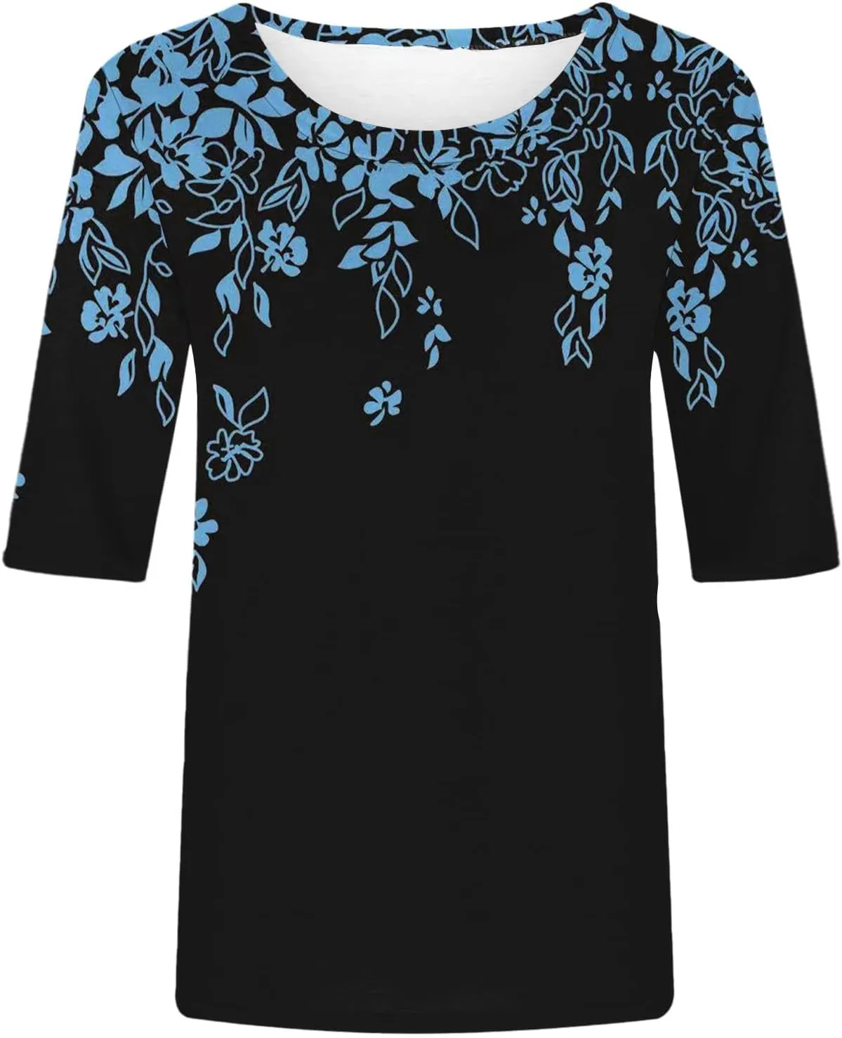 LRMQS Womens Elbow Length Sleeve Tops 2025 Spring Summer Floral Print Crew Neck T-Shirts Blouses Trendy Boho Clothes