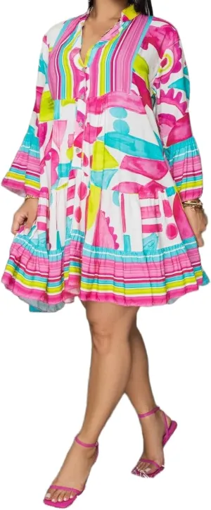 LROSEY Womens Summer Casual Floral Shirt Dresses Loose 3/4 Sleeve Button Up Ruffle Short Mini Dress
