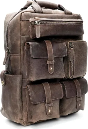 LUXEORIA Handmade Leather Backpack for Men and Women, 15.6 Inch Laptop Bag, Genuine Leather Casual Daypack, For College & Office, Travel or Hiking - Retro Hunter Brown
