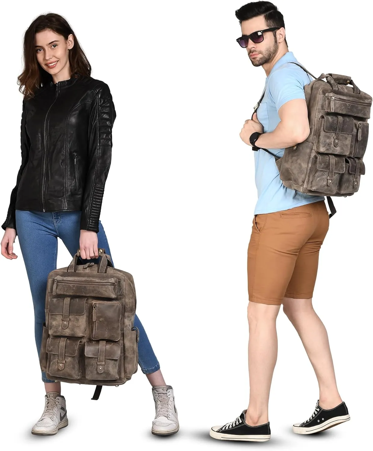 LUXEORIA Handmade Leather Backpack for Men and Women, 15.6 Inch Laptop Bag, Genuine Leather Casual Daypack, For College & Office, Travel or Hiking - Retro Hunter Brown