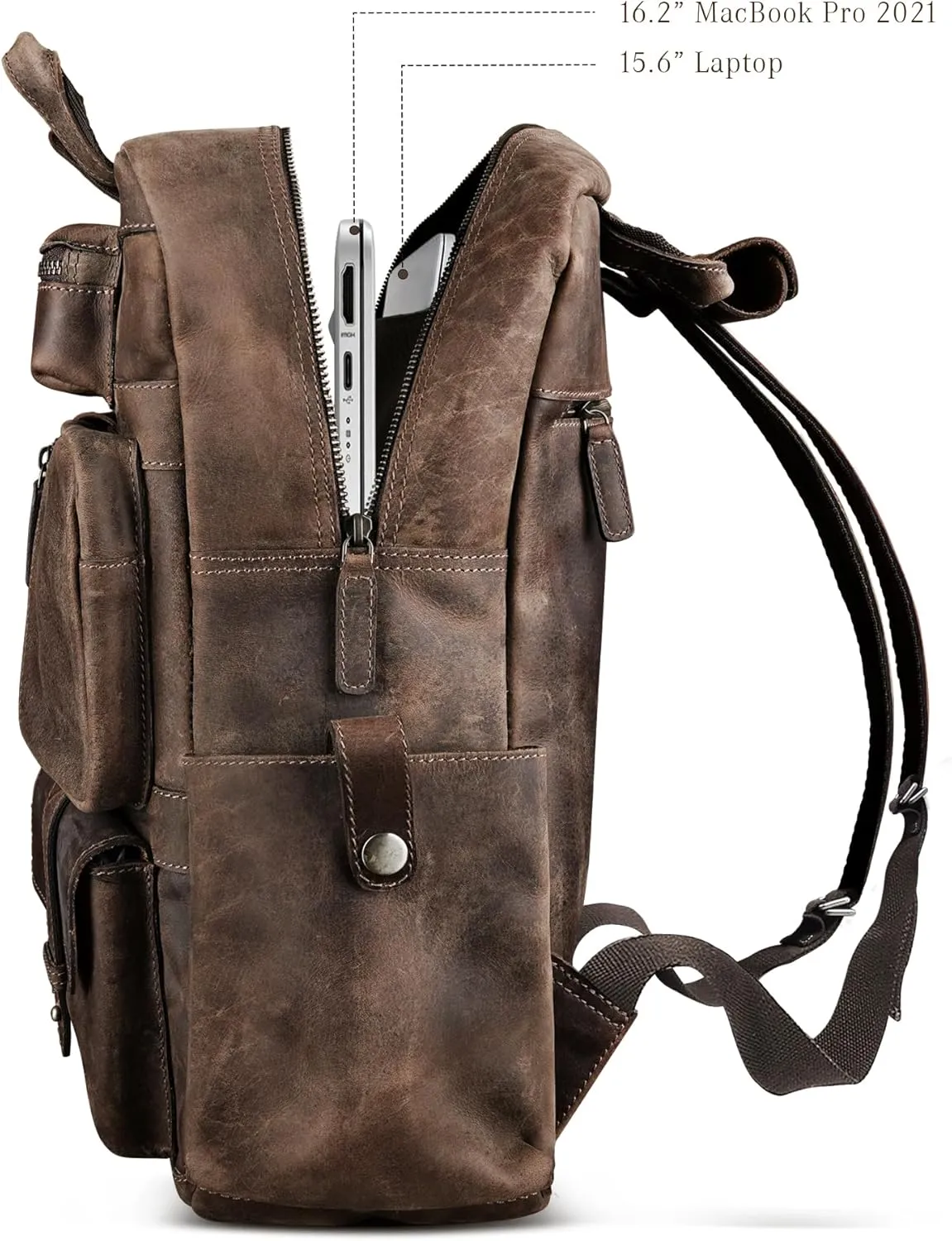 LUXEORIA Handmade Leather Backpack for Men and Women, 15.6 Inch Laptop Bag, Genuine Leather Casual Daypack, For College & Office, Travel or Hiking - Retro Hunter Brown